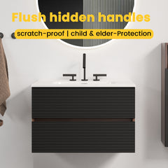 Gloria 30" Wall Mounted Soft Black & Walnut Bathroom Vanity with Integrated Ceramic Sink with 3 holes, with Overflow, Large Storage Floating Bathroom Vanity for Modern Bathroom, KD