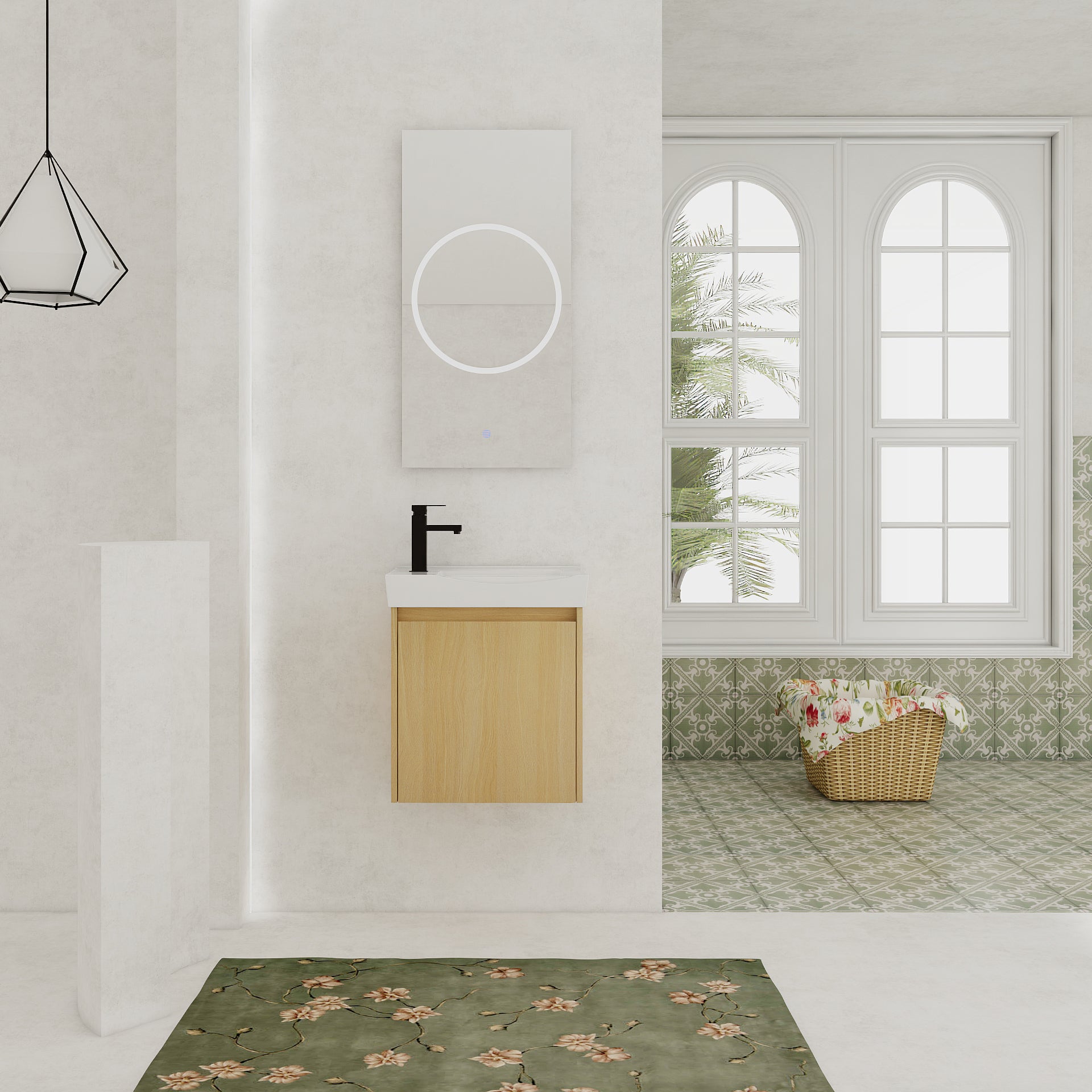 20" Wall-Mounted Bathroom Vanity with Ceramic Sink, Storage Cabinet with Doors,Bathroom Cabinet Set