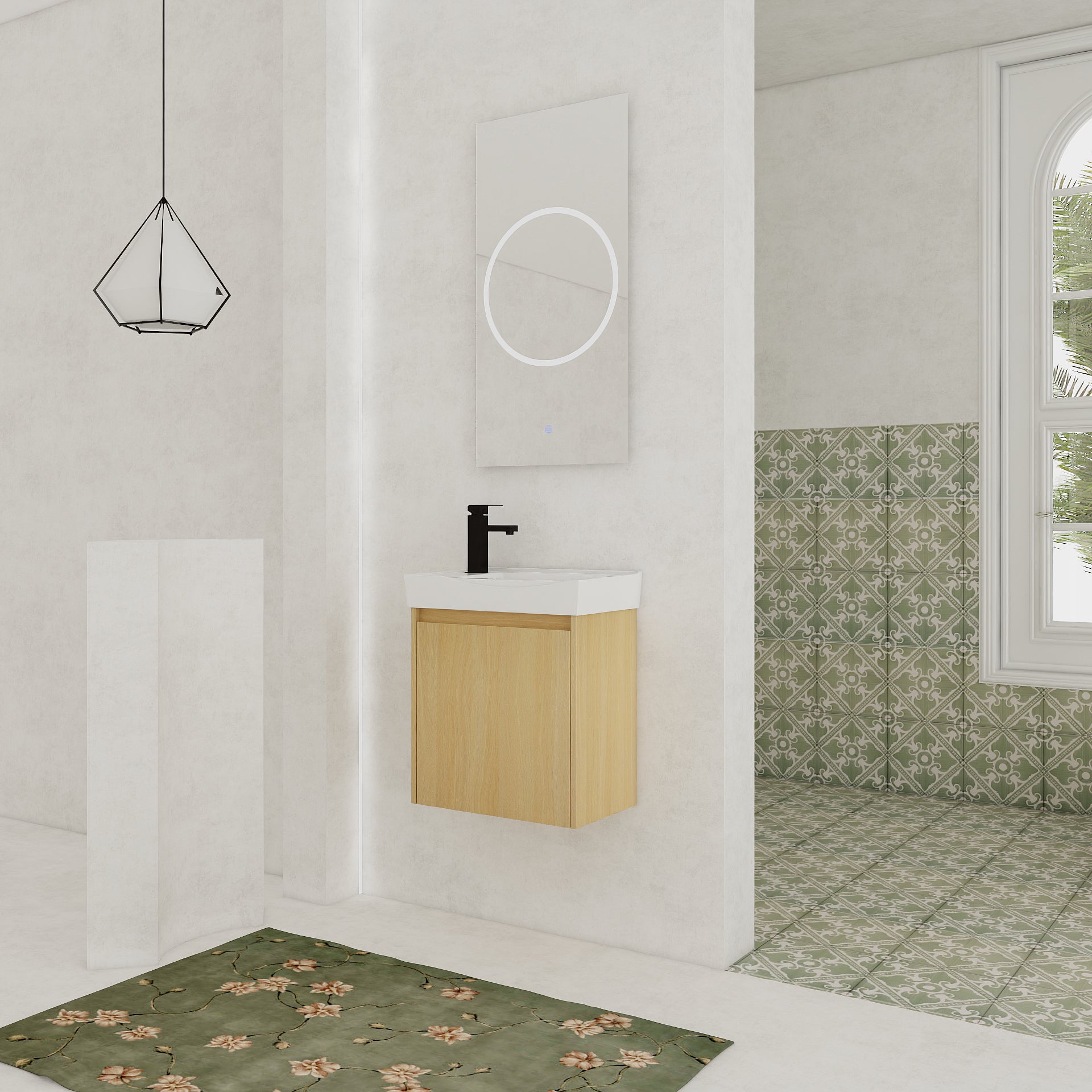 20" Wall-Mounted Bathroom Vanity with Ceramic Sink, Storage Cabinet with Doors,Bathroom Cabinet Set