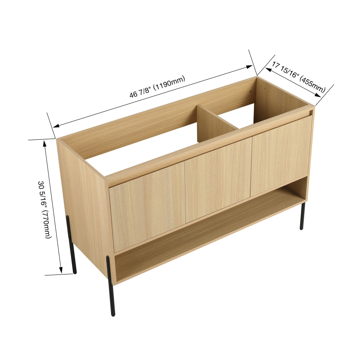 48" Freestanding Bathroom Vanity & 3 Soft-Close Cabinet Doors (KD-Packing)-Excluding Sink