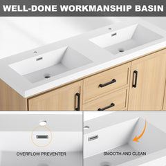 60" Freestanding Bathroom Vanity with Double Resin Sink, 2-Soft Closing Door & 3-Soft Closing Drawer, Original Oak, Plywood