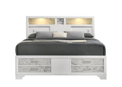 Soul Modern Style Queen Bed with Footboard drawers and shelves in the headboard Made with Wood in White (NJ Inventory)