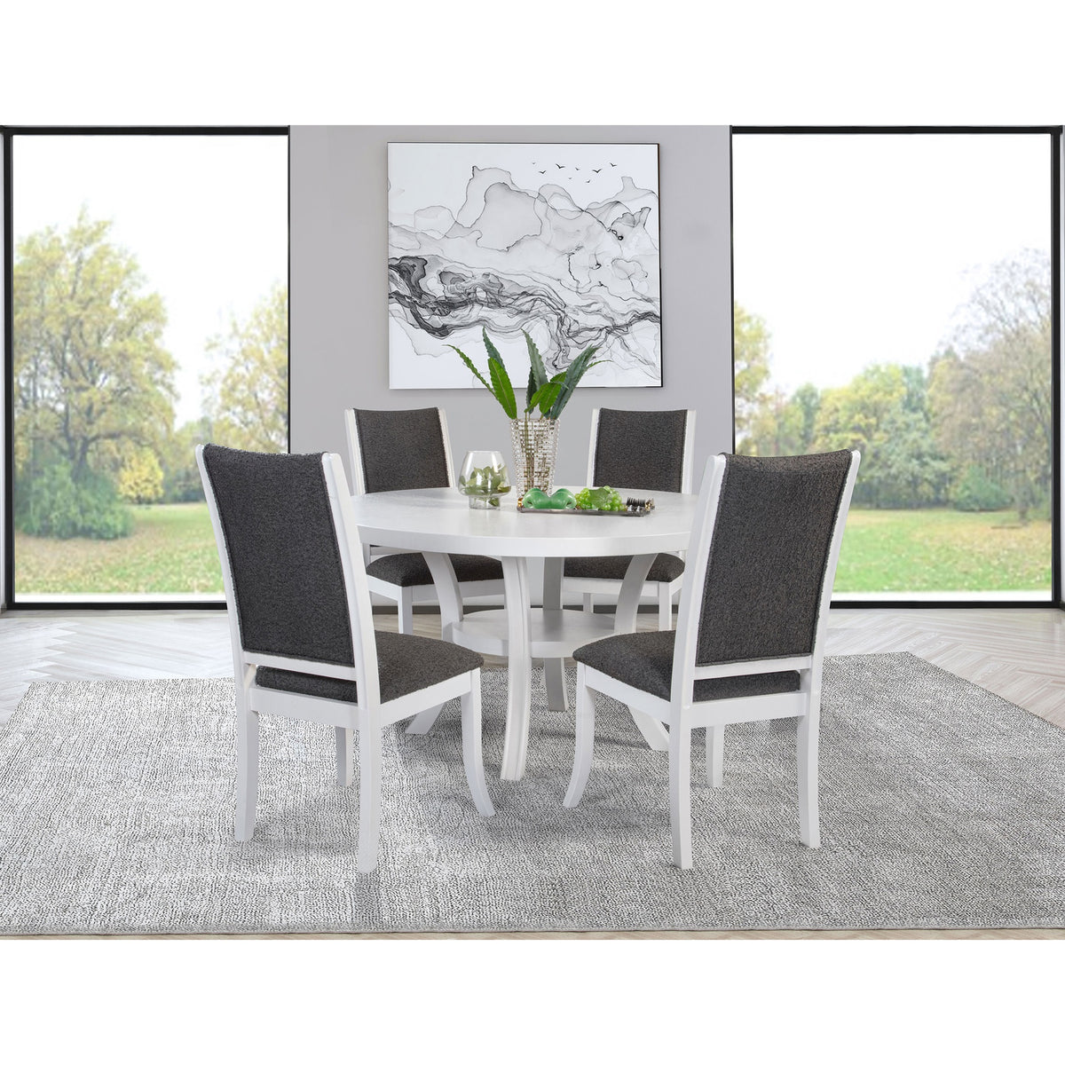 Tyler Pearl White 5-piece Round Wood Dining Table Set
