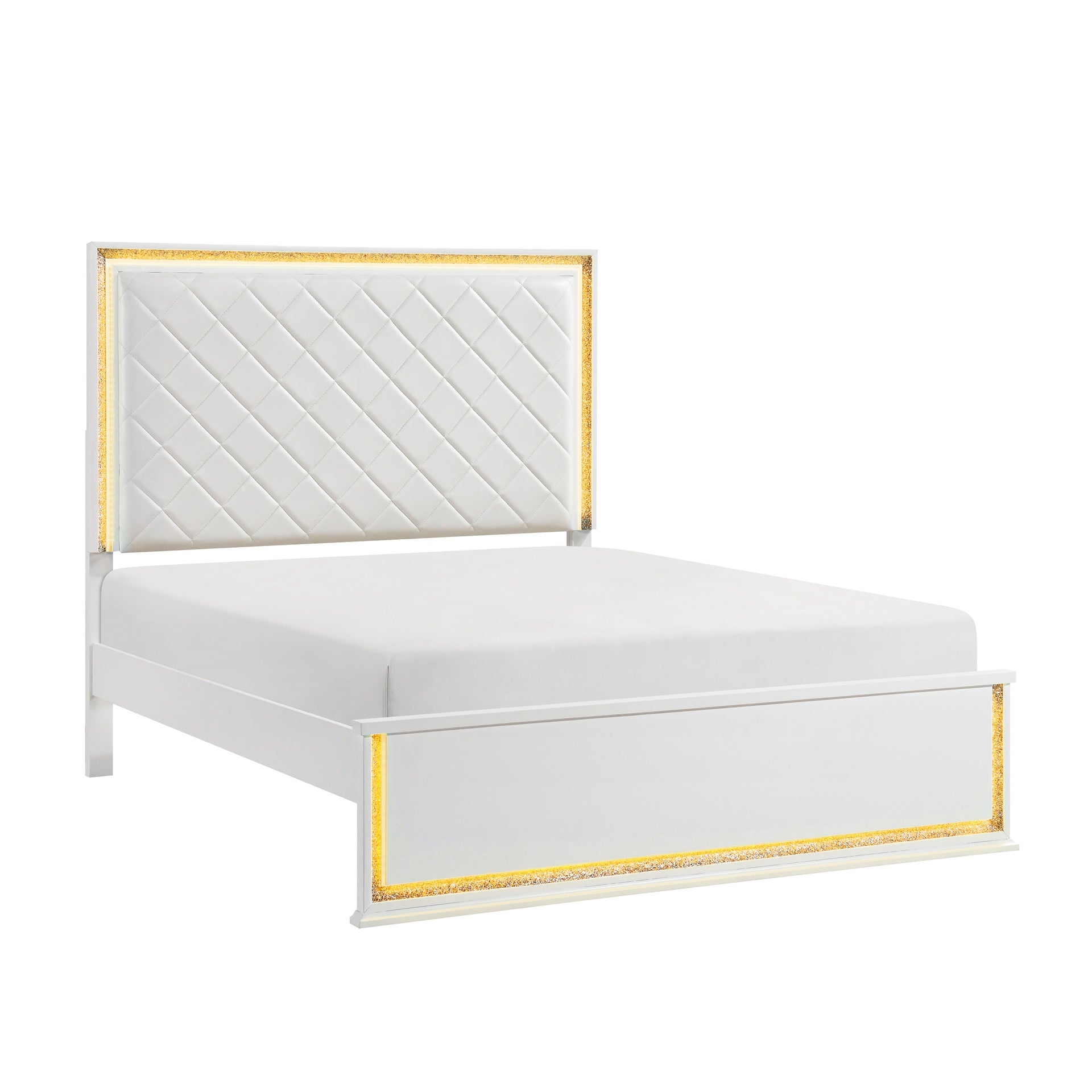 Contemporary Glam White Finish King Bed Upholstered Headboard LED Light 8-Colors Bedroom Furniture 1pc
