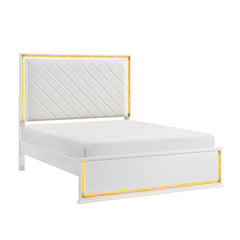 Contemporary Glam White Finish King Bed Upholstered Headboard LED Light 8-Colors Bedroom Furniture 1pc