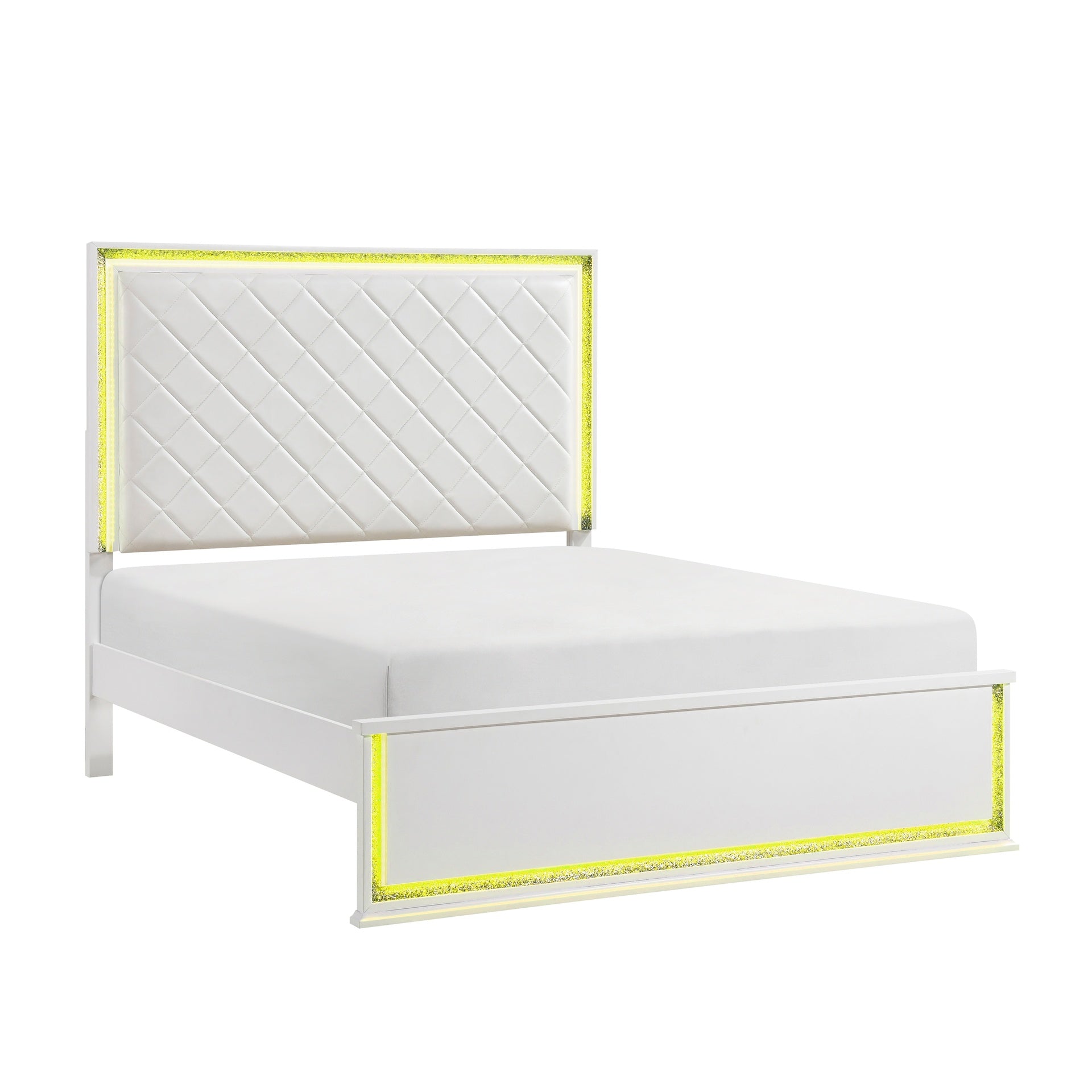 Contemporary Glam White Finish King Bed Upholstered Headboard LED Light 8-Colors Bedroom Furniture 1pc
