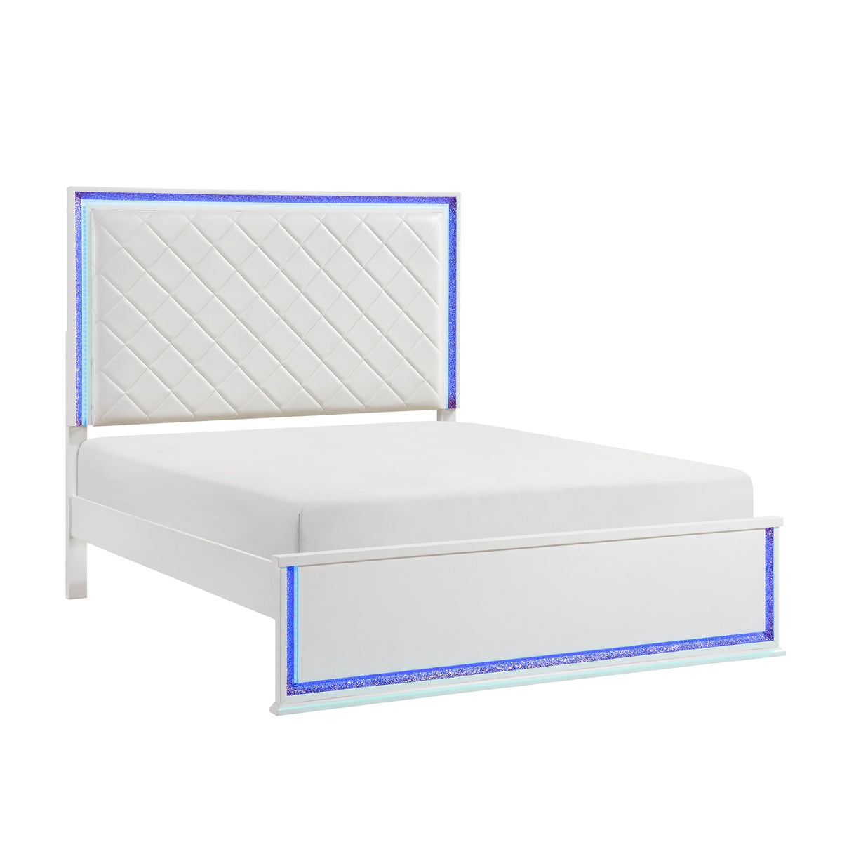 Contemporary Glam White Finish King Bed Upholstered Headboard LED Light 8-Colors Bedroom Furniture 1pc