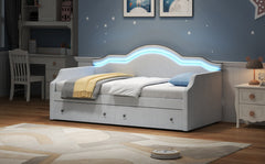 Twin Size Upholstered Daybed with LED and 2 Drawers, Beige