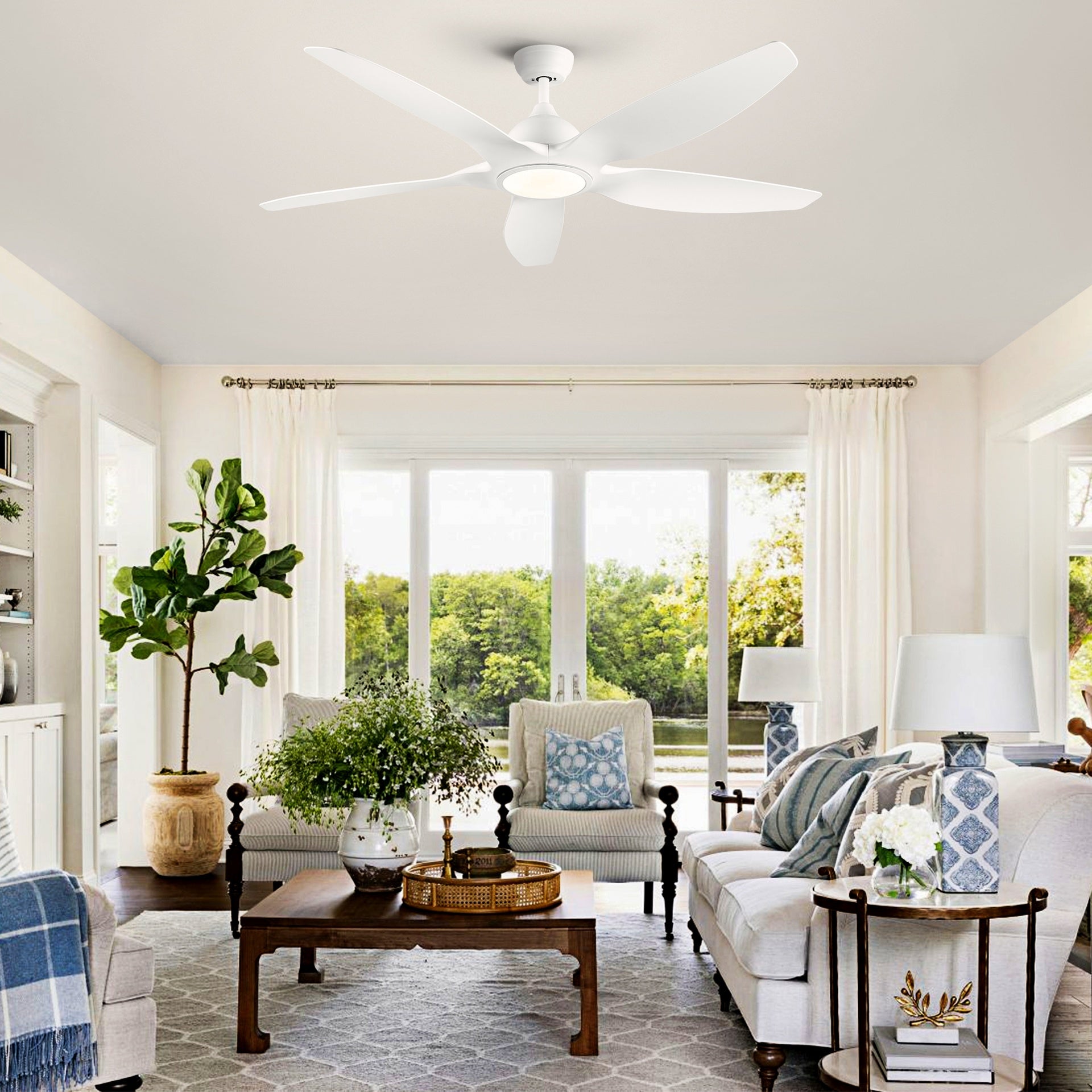 Modern 60 In Intergrated LED Ceiling Fan Lighting with White ABS Blade