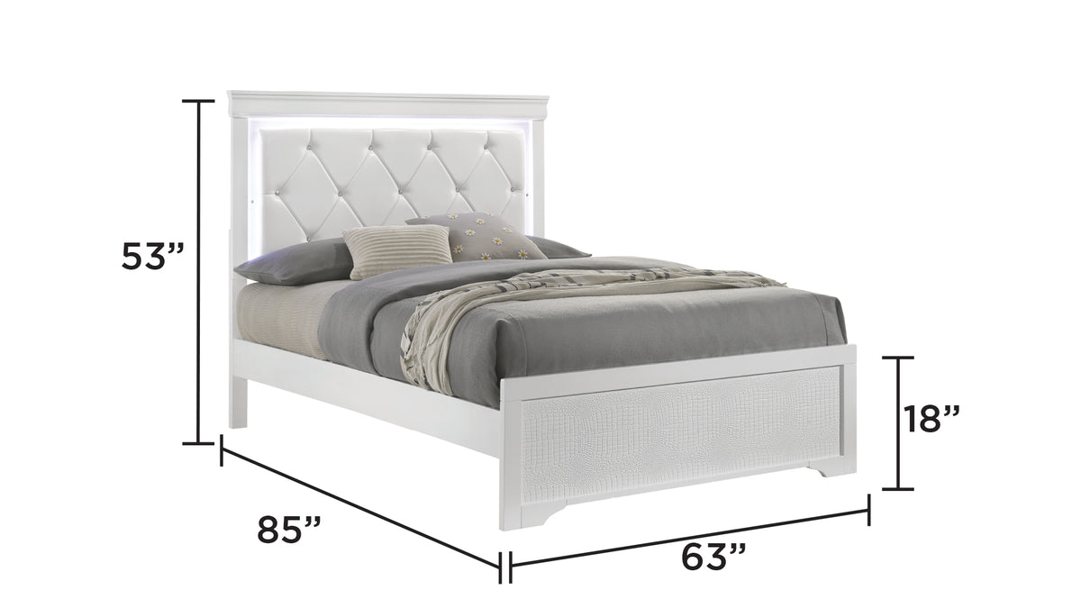 Blaze Upholstered Modern Style 5 Pc Queen Bedroom Set with LED Headboard Made with Wood in White(CA WAREHOUSE)