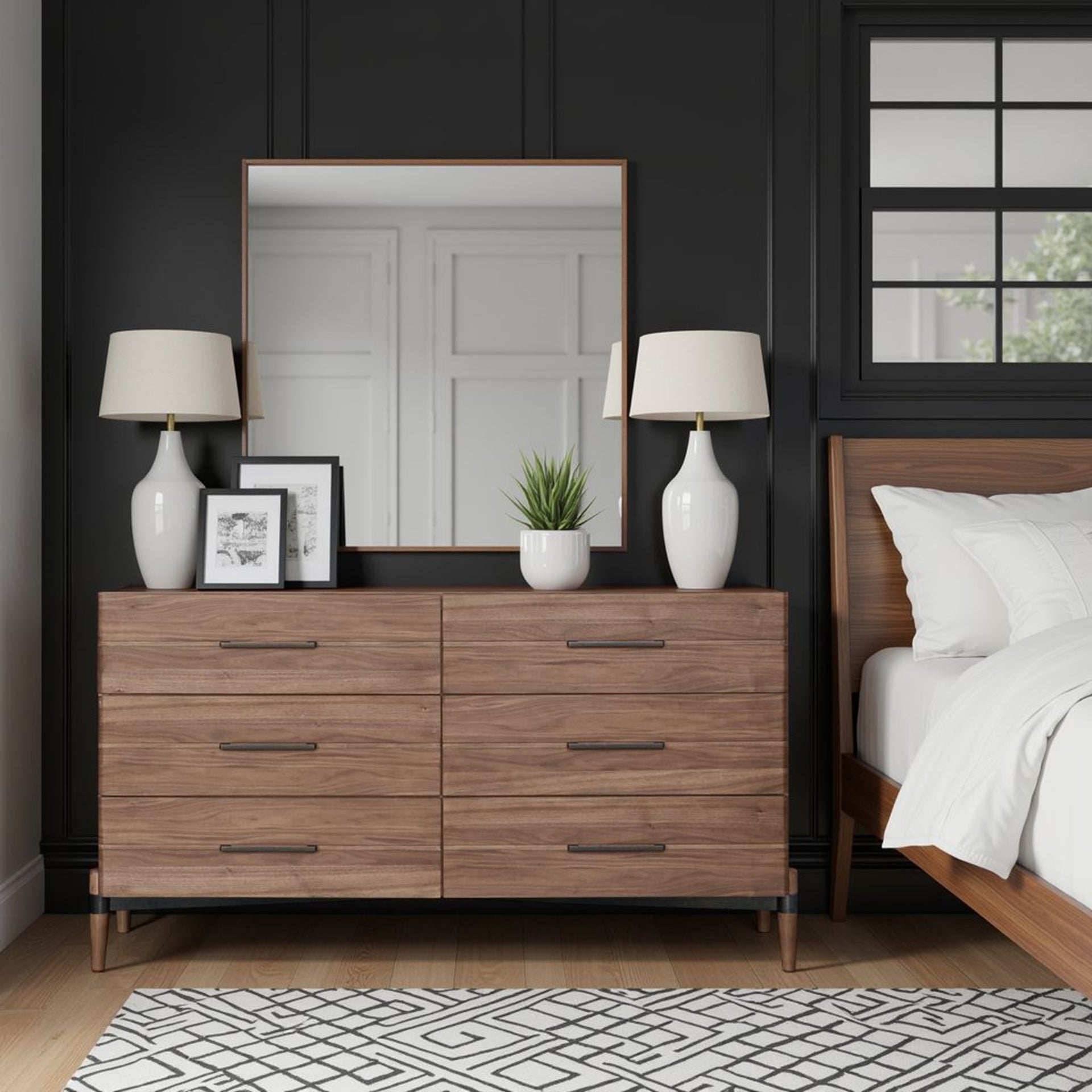 Tranquility Six Drawer Dresser, No Assembly Required, Walnut Finish