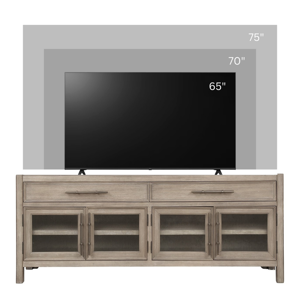 65 inch TV Stand Console, No Assembly Required, White Oak Finish