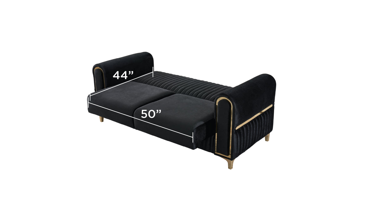Melody Modern Contemporary Velvet Fabric Upholstered Sleeper Convertible Loveseat made with Wood & Iron in Black