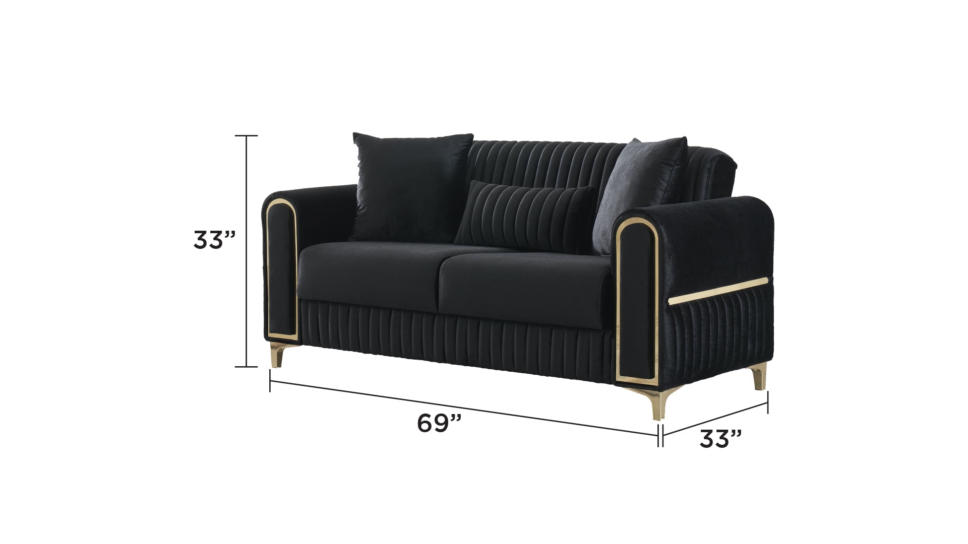 Melody Modern Contemporary Velvet Fabric Upholstered Sleeper Convertible Loveseat made with Wood & Iron in Black