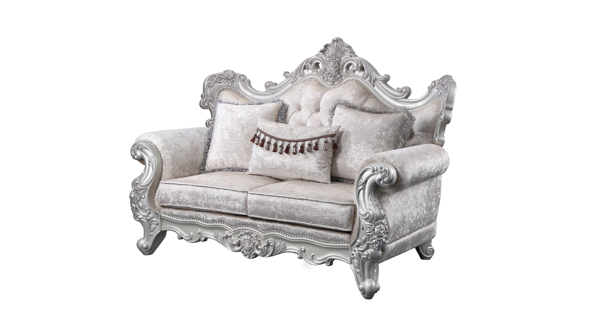 Melrose 2Pc Traditional Living room set in champagne with silver brush