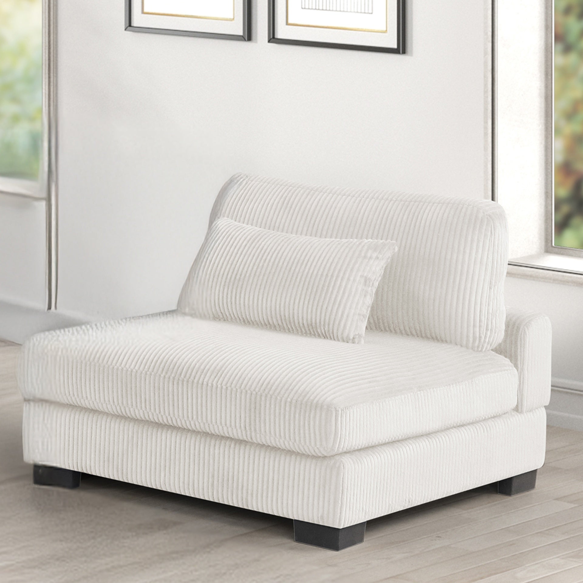 Bentley modern style Corduroy fabric upholstered ARMLESS CHAIR made with wood frame in Cream (NJ Warehouse inventory)