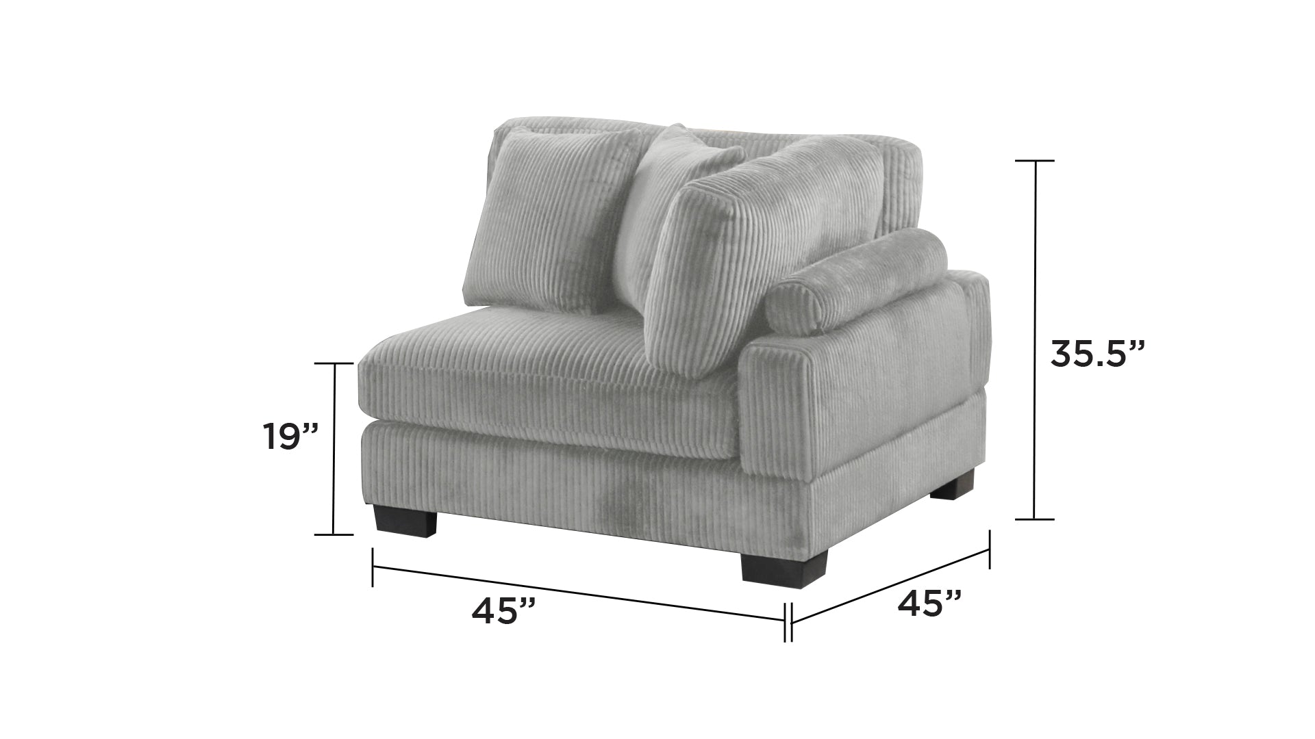 Bentley modern style Corduroy fabric upholstered CORNER Wedge made with wood frame in Gray (NJ Warehouse inventory)