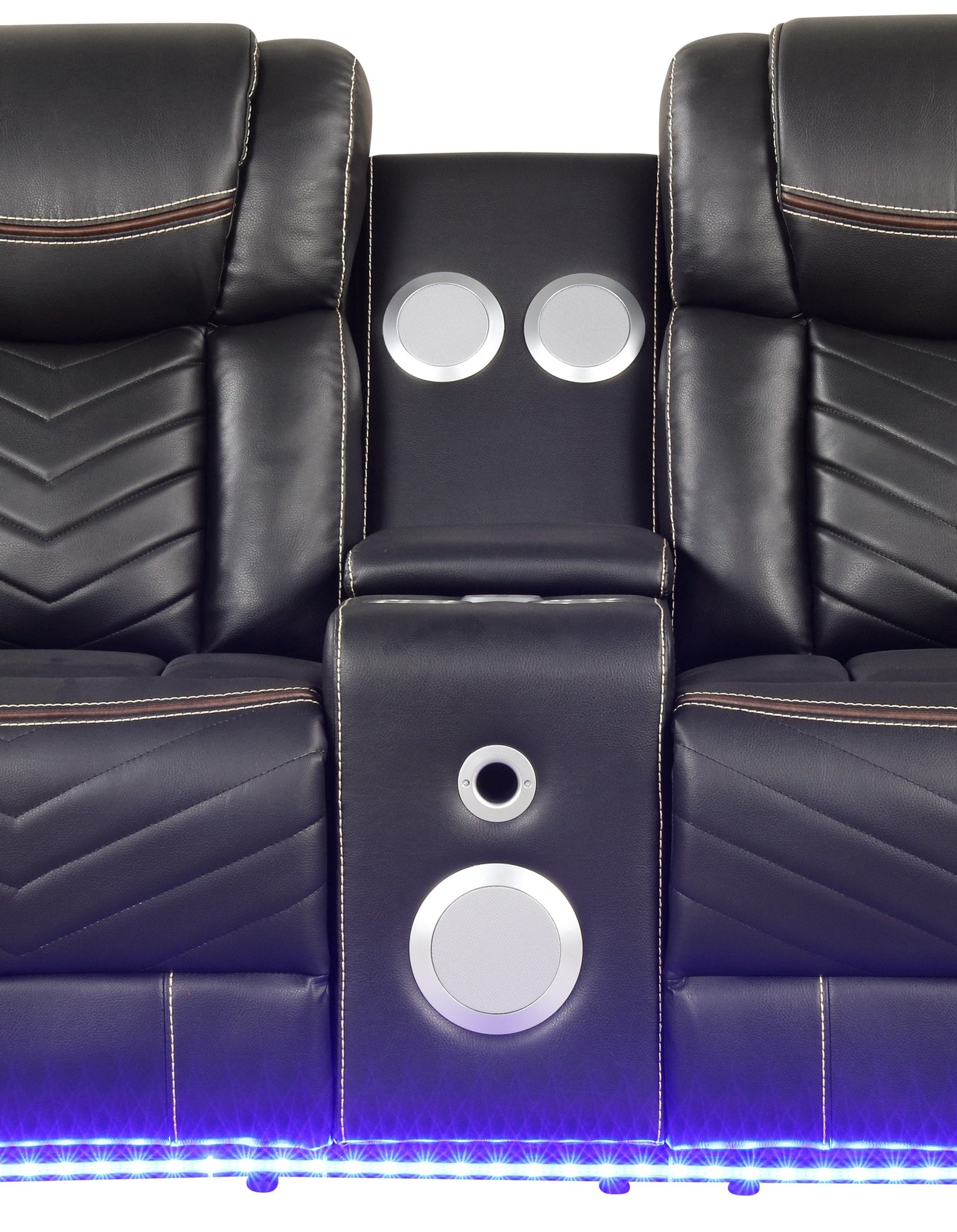Challenger Modern Contemporary LED Power Recliner Loveseat with console, storage,  stainless cup holder, bluetooth speaker in Gray      same asG150109154  (B is NJ inventory, G is CA inventory,)