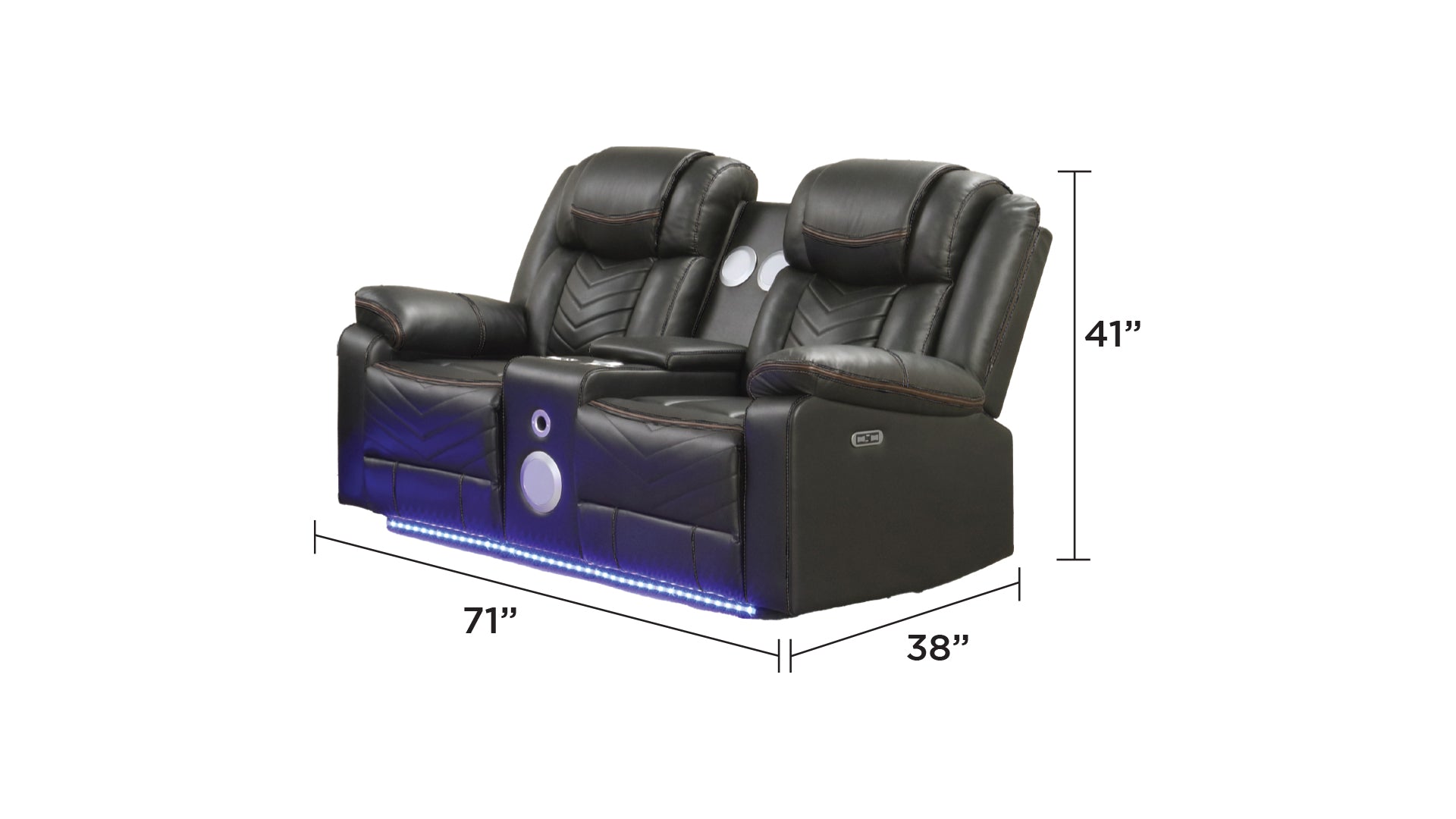 Challenger Modern Contemporary LED Power Recliner Loveseat with console, storage,  stainless cup holder, bluetooth speaker in Gray      same asG150109154  (B is NJ inventory, G is CA inventory,)