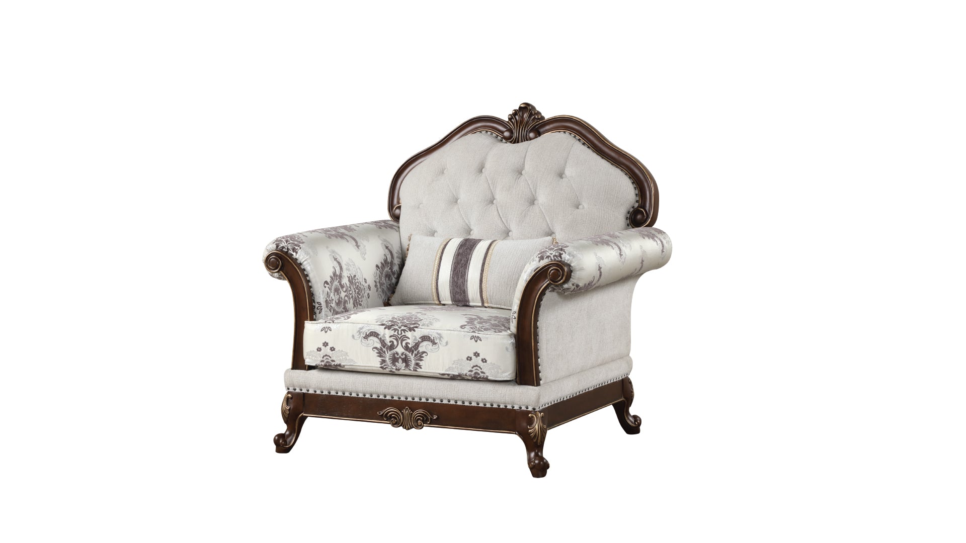 Gloria Traditional Style button tufted Chair Ivory