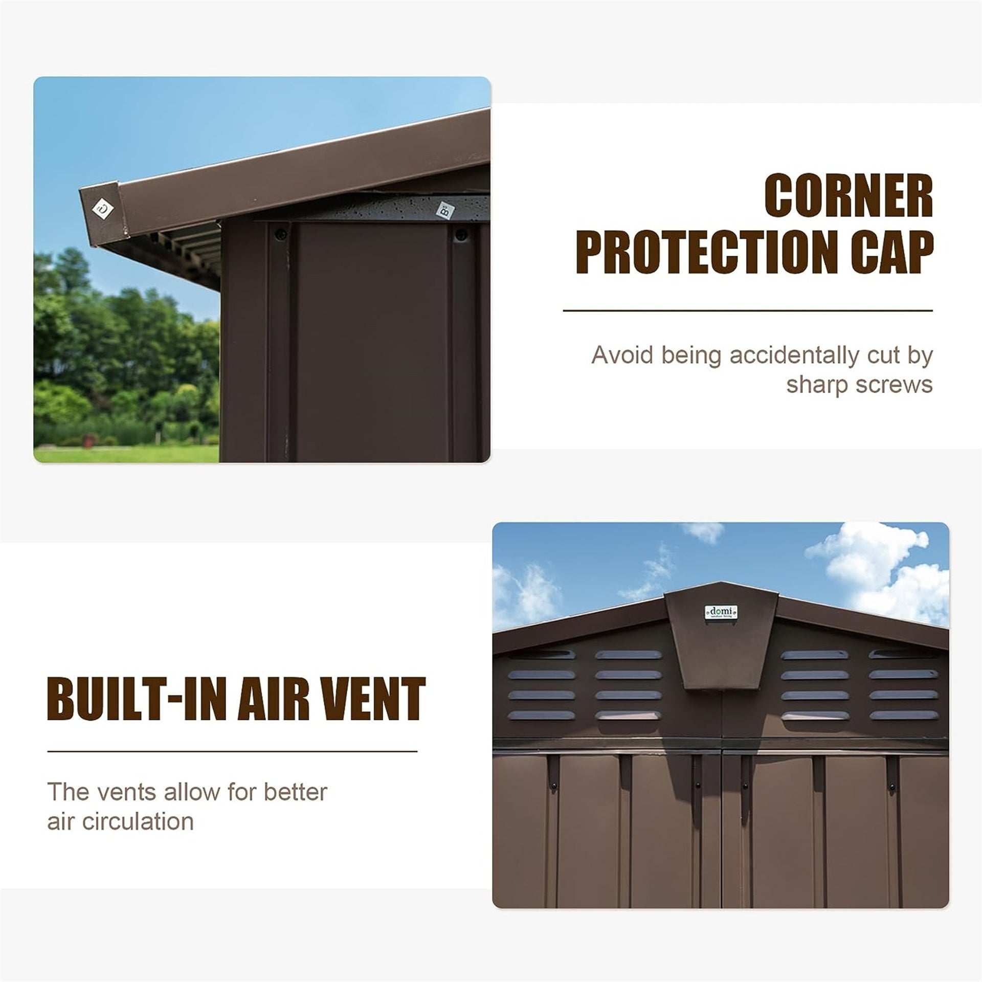 Backyard Storage Shed 11' x 12.5' with Galvanized Steel Frame & Windows, Outdoor Garden Shed Metal Utility Tool Storage Room with Lockable Door for Patio(Brown)
