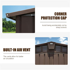 Backyard Storage Shed 11' x 12.5' with Galvanized Steel Frame & Windows, Outdoor Garden Shed Metal Utility Tool Storage Room with Lockable Door for Patio(Brown)
