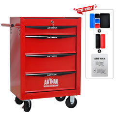 Rolling Metal Tool Chest with 4 Drawers, 20" 4-Drawer Tool Chest Cabinet with Ball Bearing Drawer Slides, Steel Tool Storage Box Organizer -Red&Black