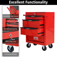 Rolling Metal Tool Chest with 4 Drawers, 20" 4-Drawer Tool Chest Cabinet with Ball Bearing Drawer Slides, Steel Tool Storage Box Organizer -Red&Black