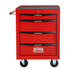 Rolling Metal Tool Chest with 4 Drawers, 20" 4-Drawer Tool Chest Cabinet with Ball Bearing Drawer Slides, Steel Tool Storage Box Organizer -Red&Black