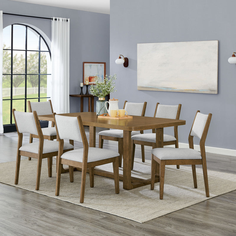 Dafne 7Pc 72" Rectangular Walnut Oak Finish Sled Dining Set