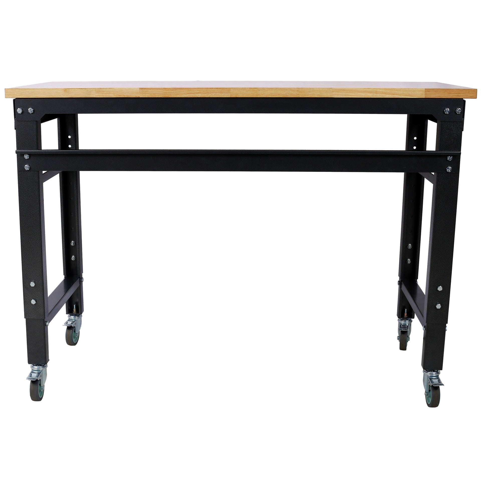 Workbench - 48" Wide Rolling Workbenches for Garage - Adjustable Height, Workshop Tool Bench, Metal with rubber Wood Top ,Black Hammertone leg