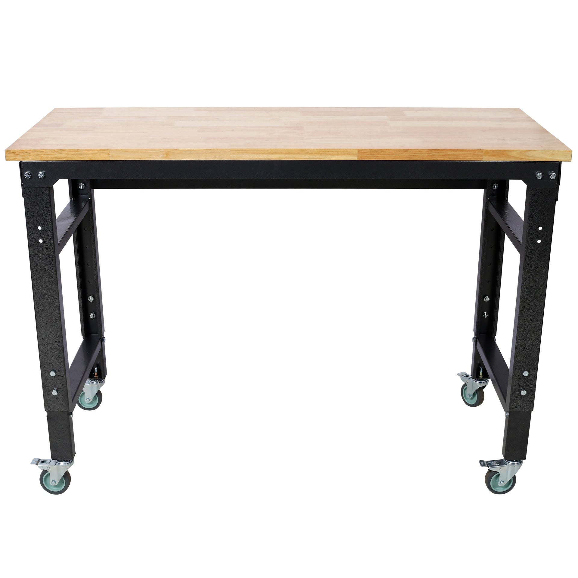 Workbench - 48" Wide Rolling Workbenches for Garage - Adjustable Height, Workshop Tool Bench, Metal with rubber Wood Top ,Black Hammertone leg