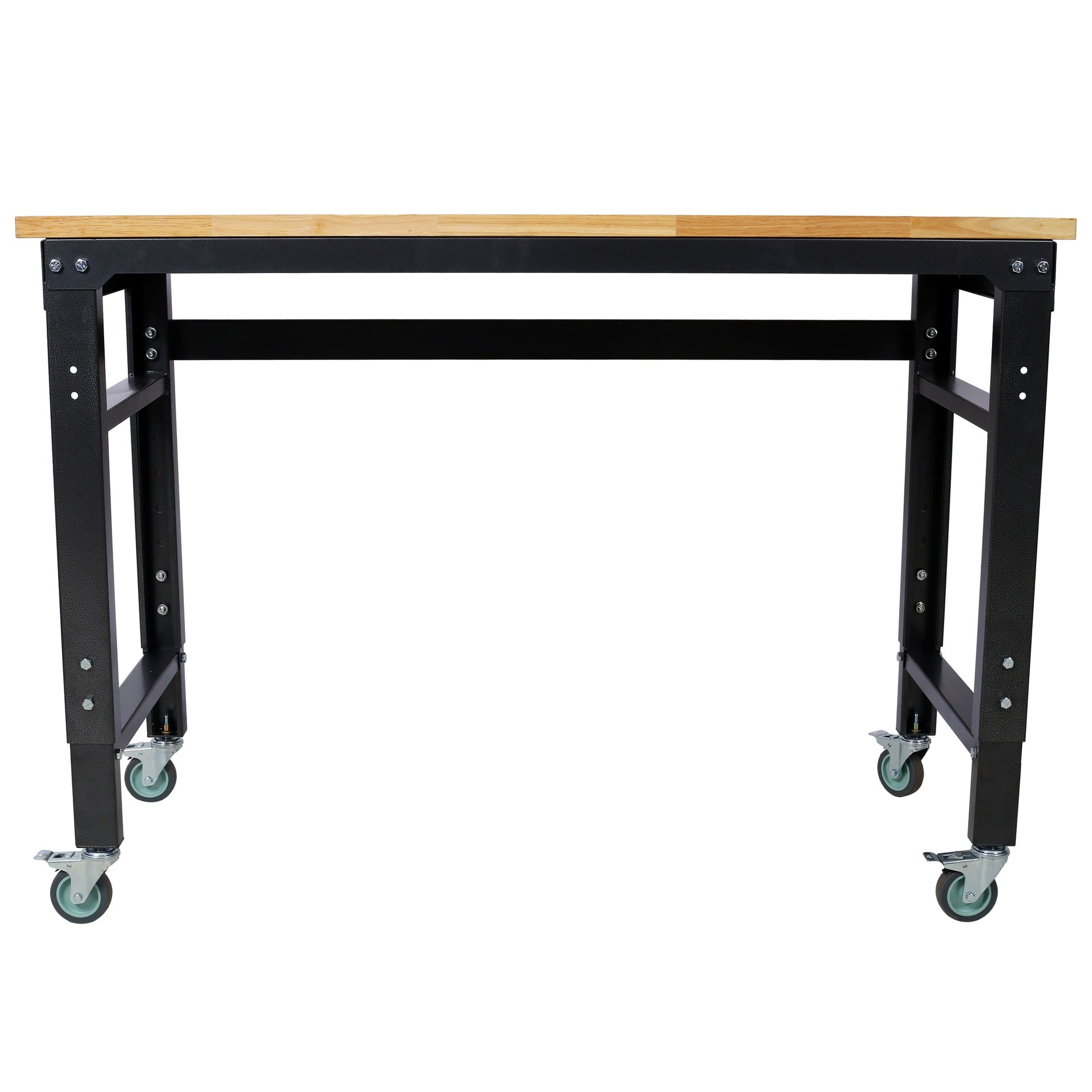 Workbench - 48" Wide Rolling Workbenches for Garage - Adjustable Height, Workshop Tool Bench, Metal with rubber Wood Top ,Black Hammertone leg