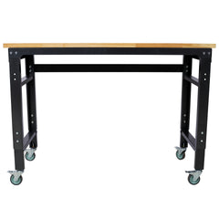 Workbench - 48" Wide Rolling Workbenches for Garage - Adjustable Height, Workshop Tool Bench, Metal with rubber Wood Top ,Black Hammertone leg