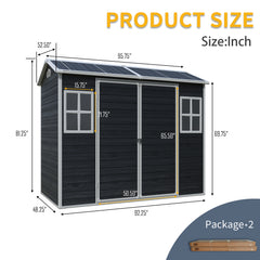 8 ft x 4 ft Outdoor Storage Shed with Two-Window and Double-Door, Plastic Shed with Floor for Gargen,Patio,Yard,Lawn,Black (W540S00046)