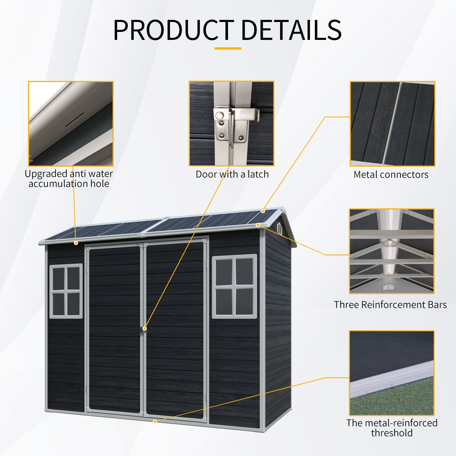 8 ft x 4 ft Outdoor Storage Shed with Two-Window and Double-Door, Plastic Shed with Floor for Gargen,Patio,Yard,Lawn,Black (W540S00046)