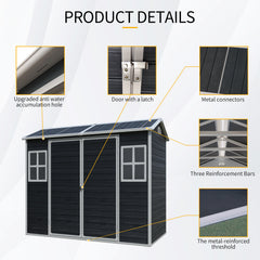 8 ft x 4 ft Outdoor Storage Shed with Two-Window and Double-Door, Plastic Shed with Floor for Gargen,Patio,Yard,Lawn,Black (W540S00046)