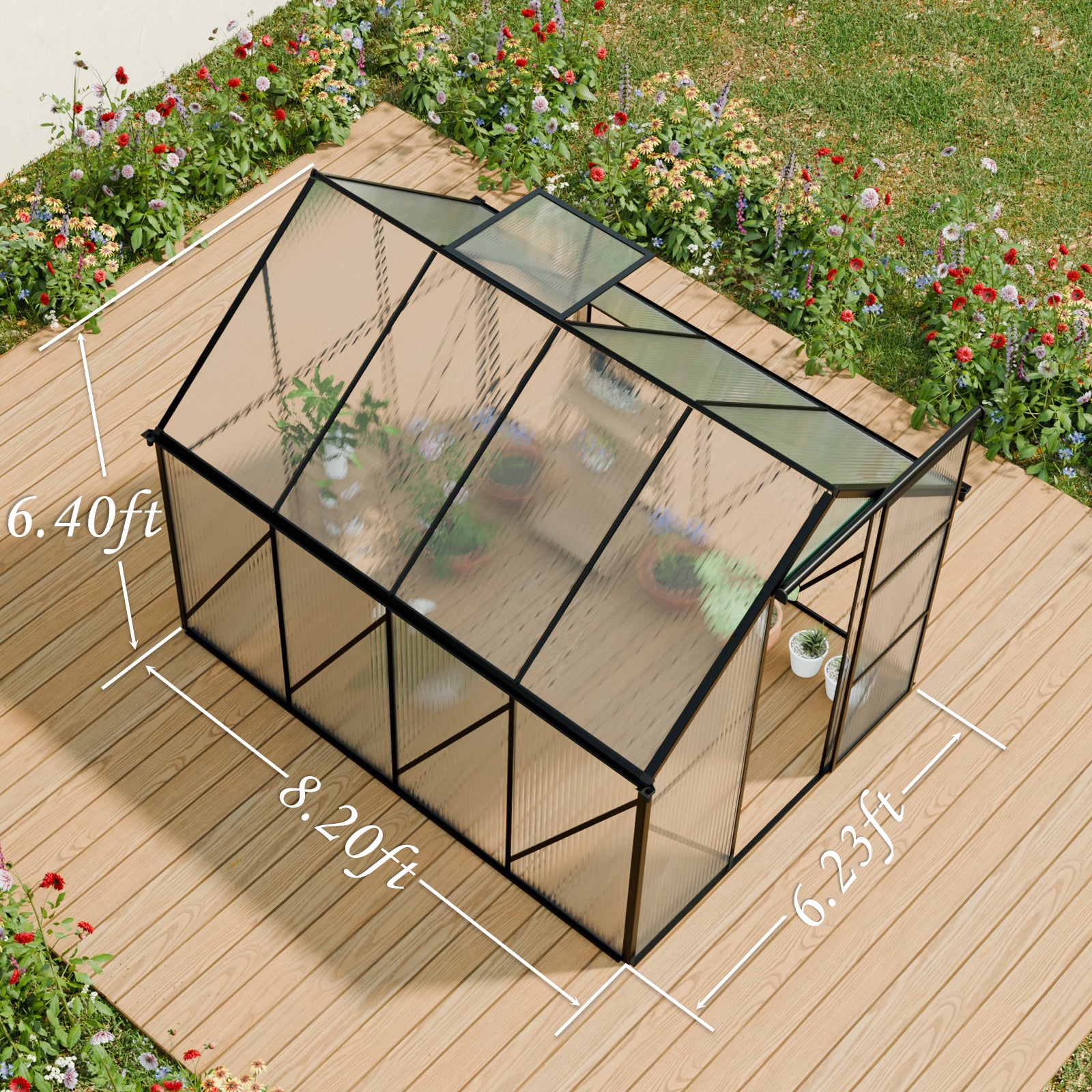 6x8 FT Polycarbonate Greenhouse Raised Base and Anchor Aluminum Heavy Duty Walk-in Greenhouses for Outdoor Backyard in All Season