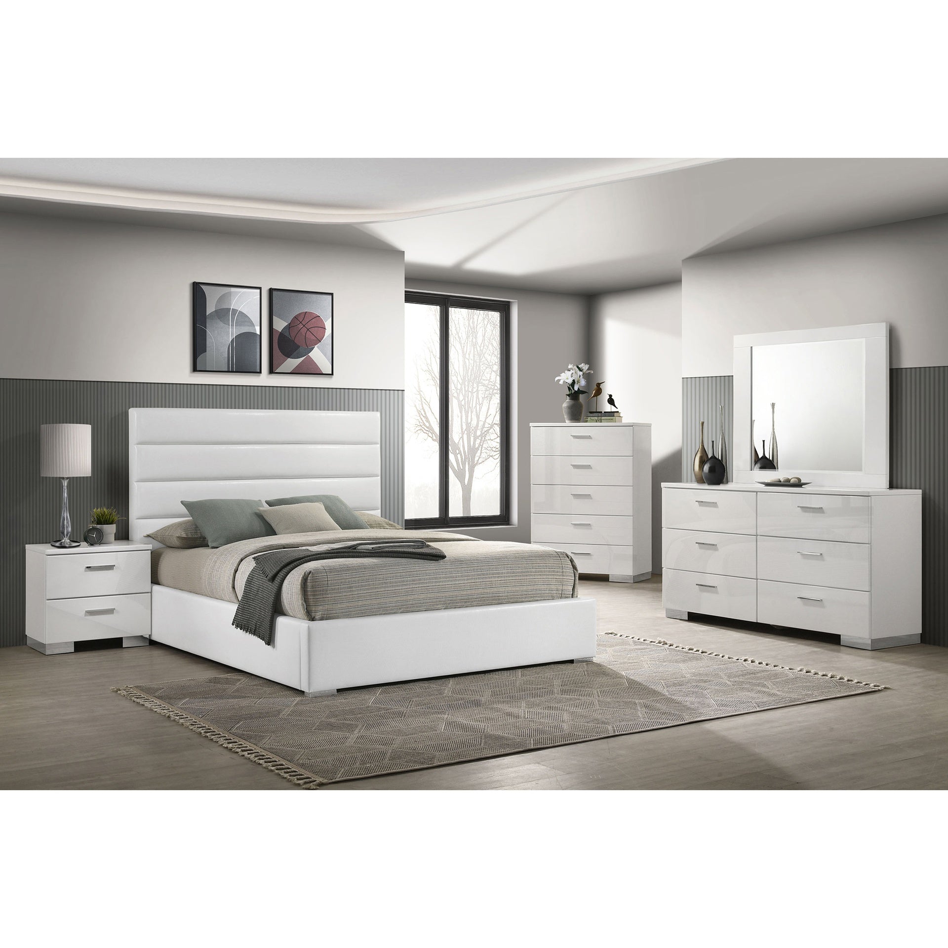 Dulcey White High Gloss 5-piece Eastern King Bedroom Set