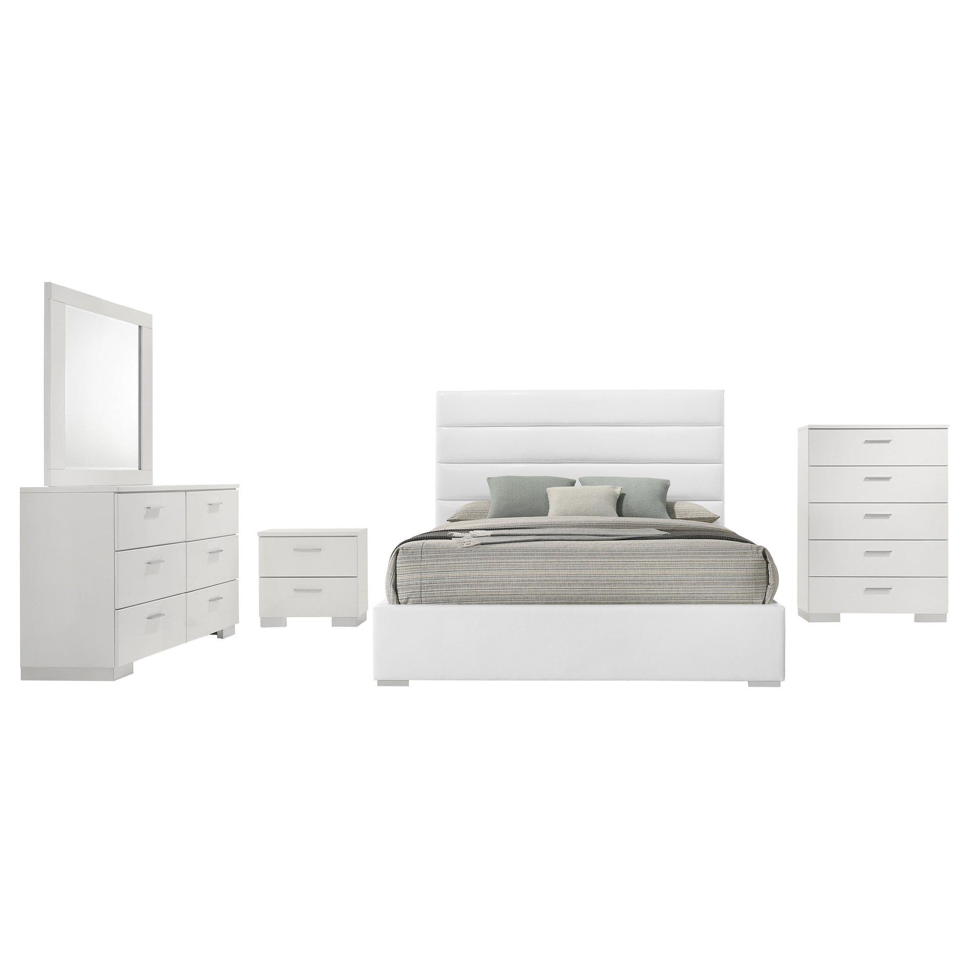 Dulcey White High Gloss 5-piece Eastern King Bedroom Set