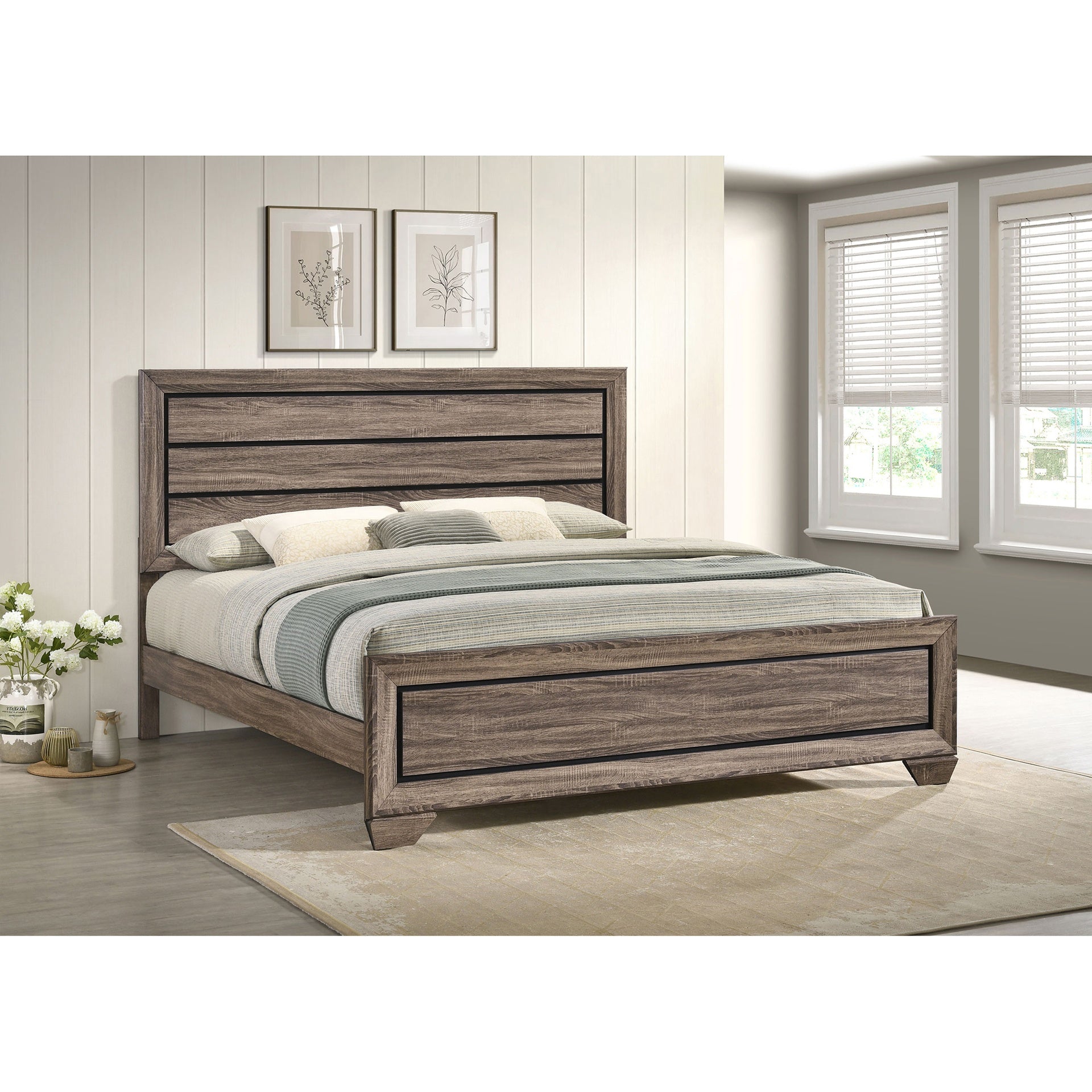 Oatfield Washed Taupe Panel Eastern King Bed with Slat