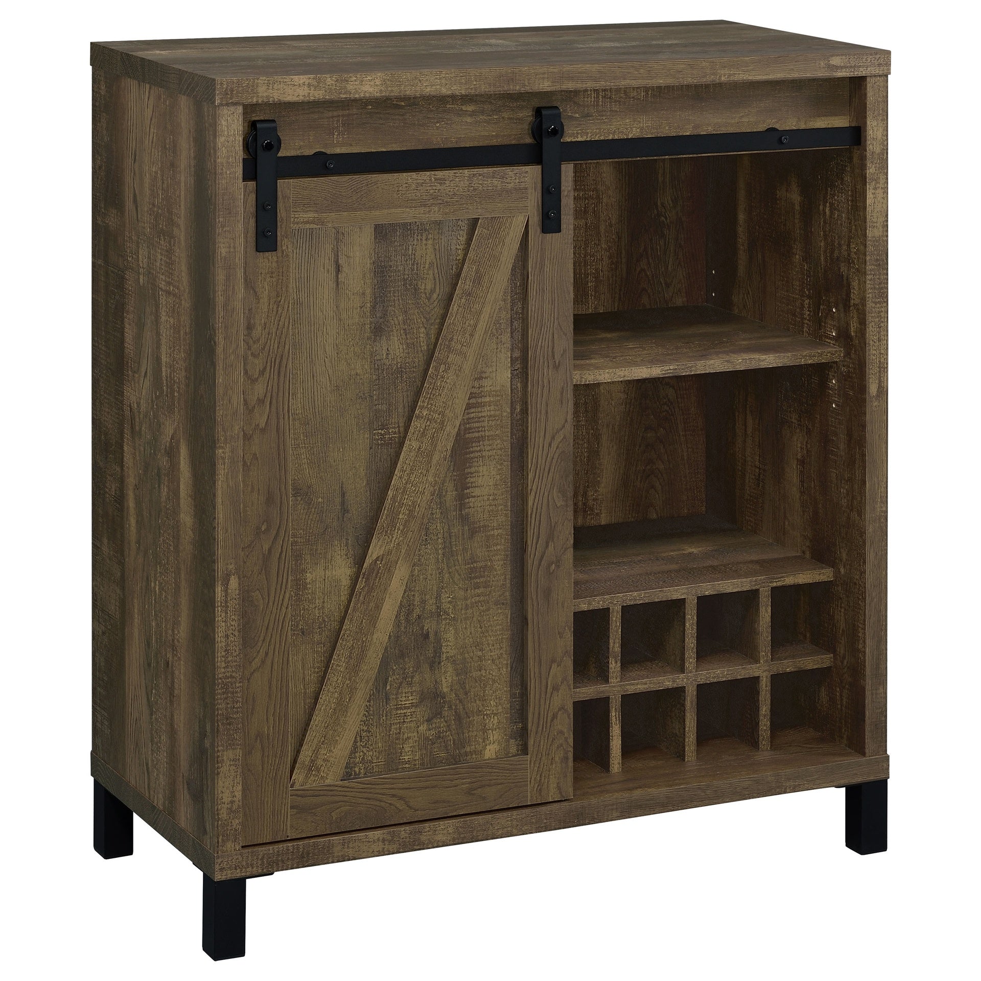 Arcata Rustic Oak Sliding Door Bar Cabinet