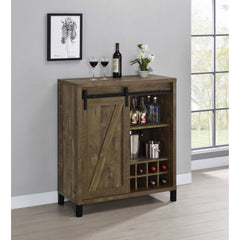 Arcata Rustic Oak Sliding Door Bar Cabinet