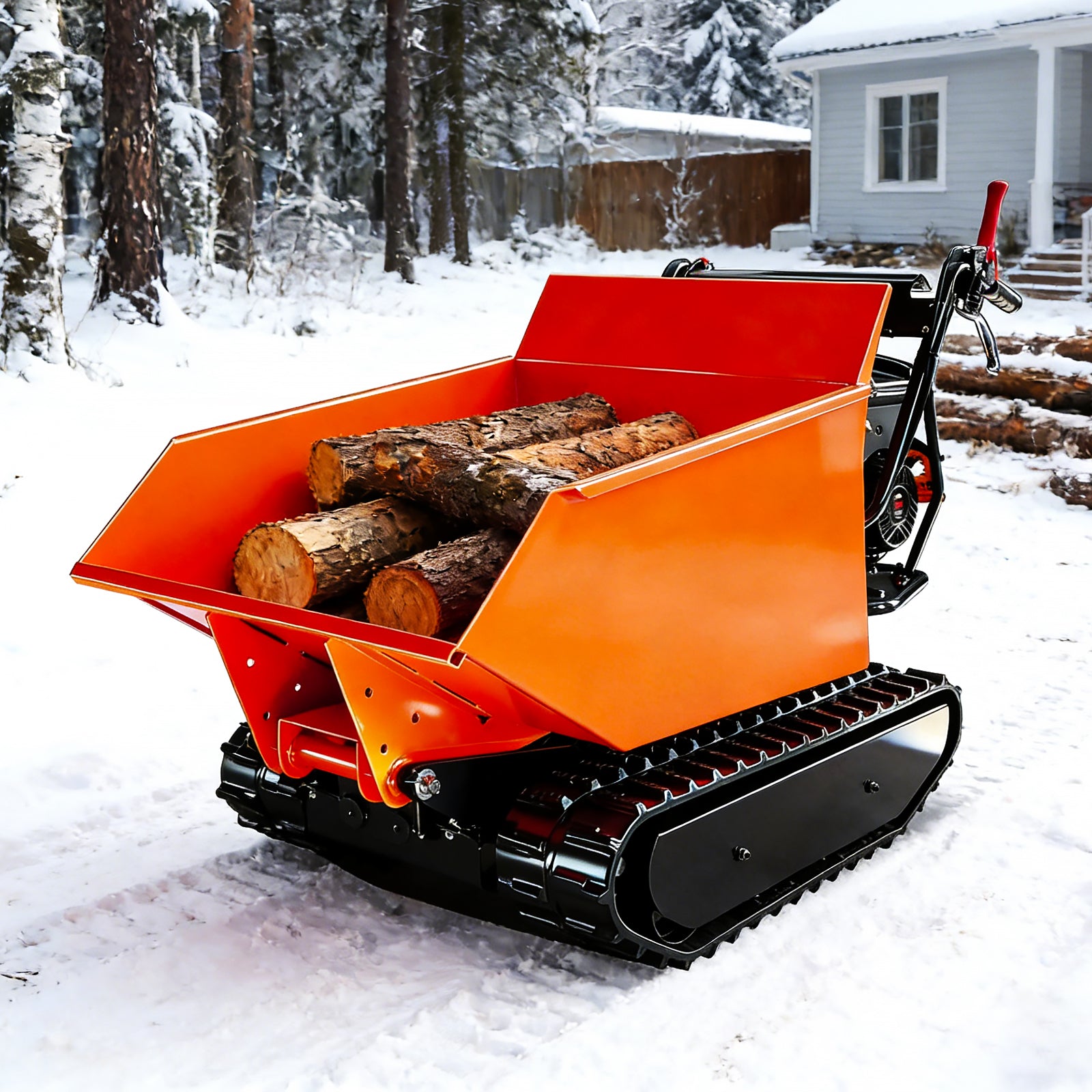 1100 lbs Loading Capacity Track Barrow with Hydraulic Assist, Gas Powered, Briggs XR1450,306cc 10HP, 3F+1R Gearbox