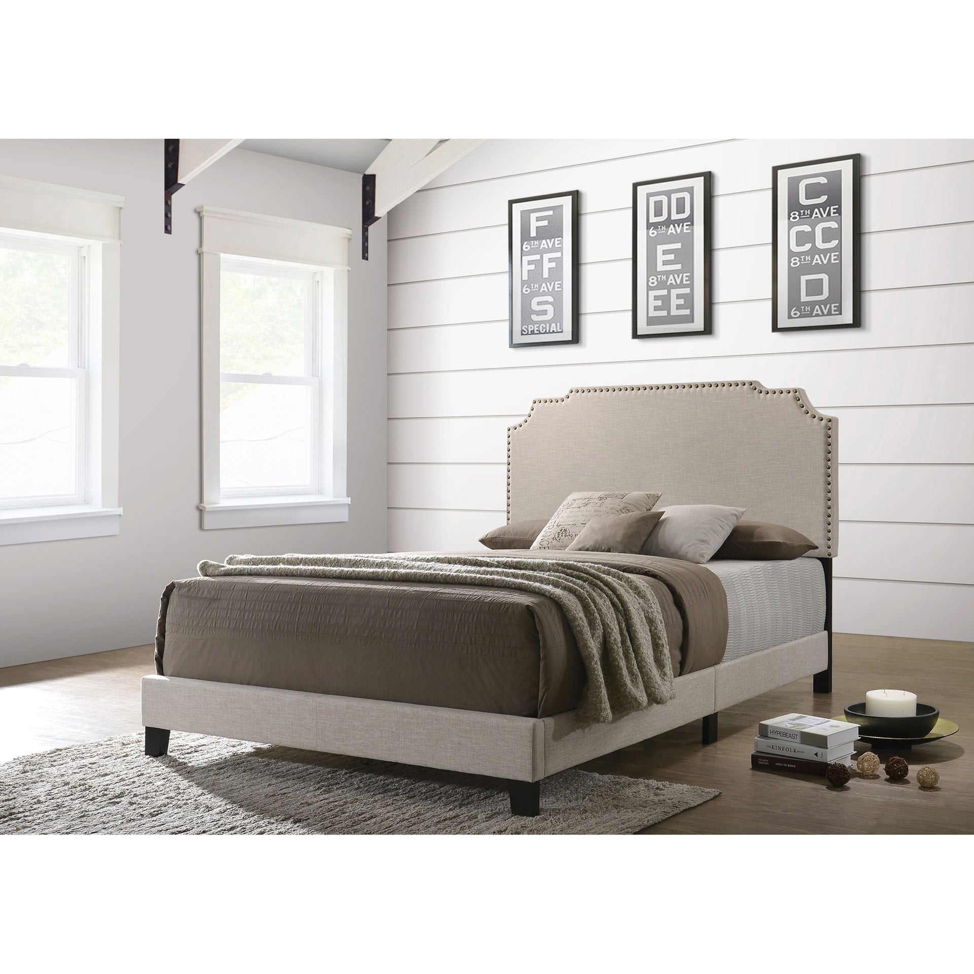 Copper Beige Upholstered Eastern King Panel Bed