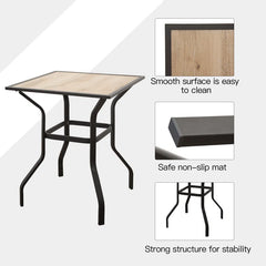 Outdoor Patio Bar Table Square Metal Table with Wood-Look Tabletop, for Garden Balcony Backyard Deck(1 Table)