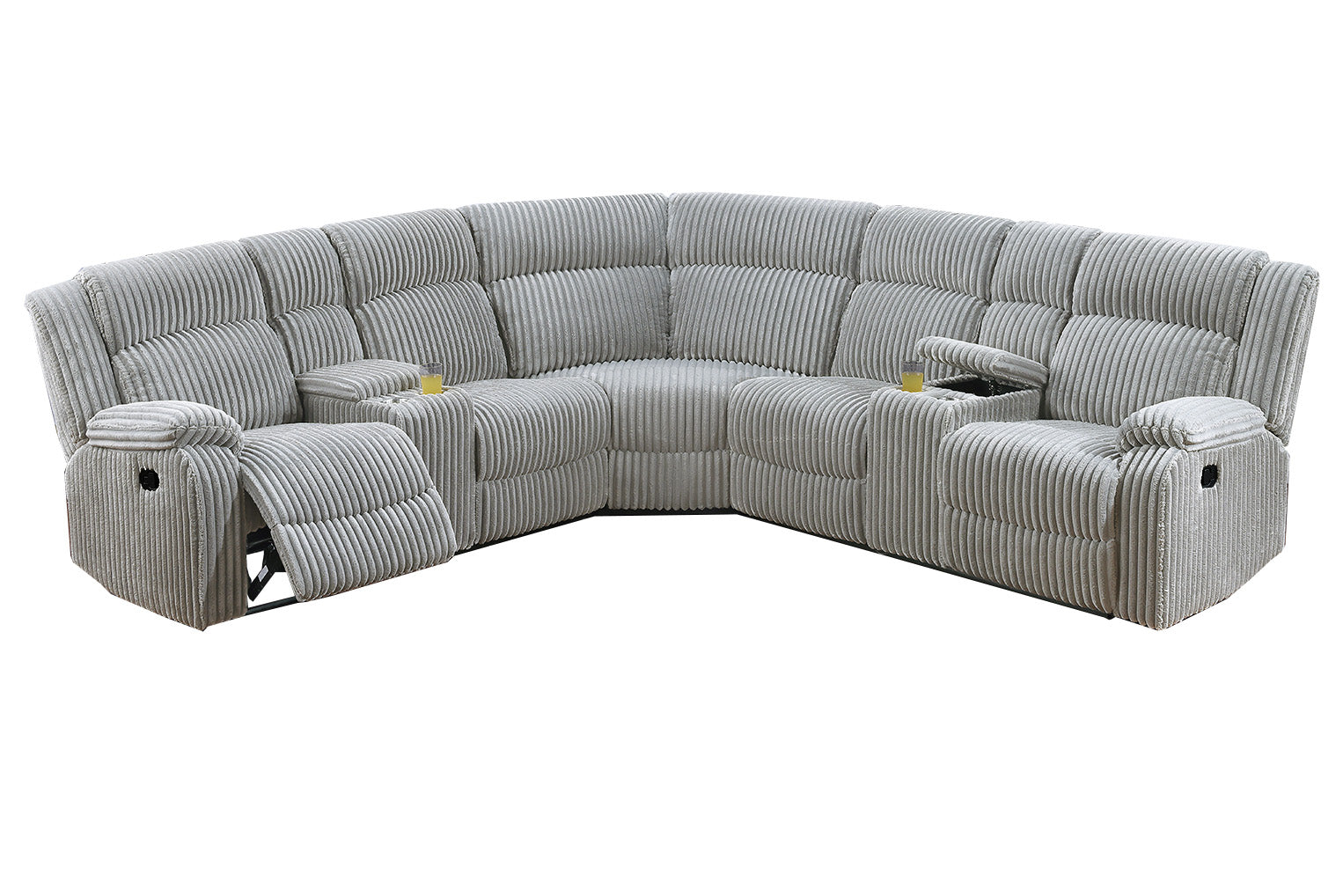 Power Motion Recliner Sectional in Fur-Like Corduroy Ash