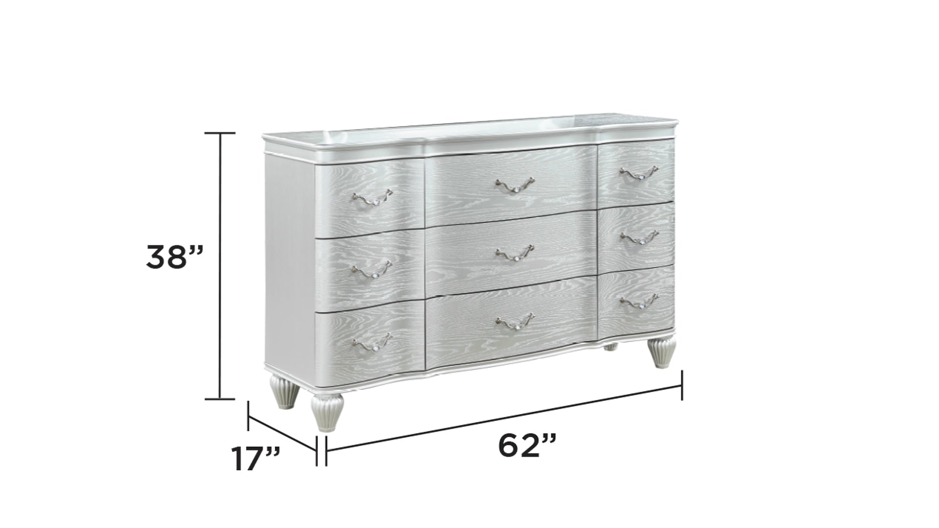 Landmark Traditional Style 9-Drawer Dresser With metal drawer pulls Made with Wood in Silver(INCLUDES DRESSER ONLY) same as B009P235325 (CA inventory)
