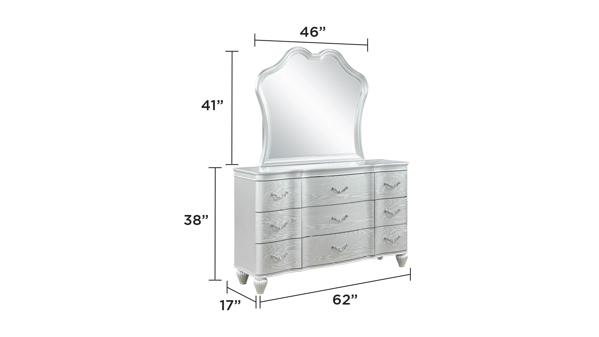Landmark Traditional Style 9-Drawer Dresser With metal drawer pulls Made with Wood in Silver(INCLUDES DRESSER ONLY) same as B009P235325 (CA inventory)