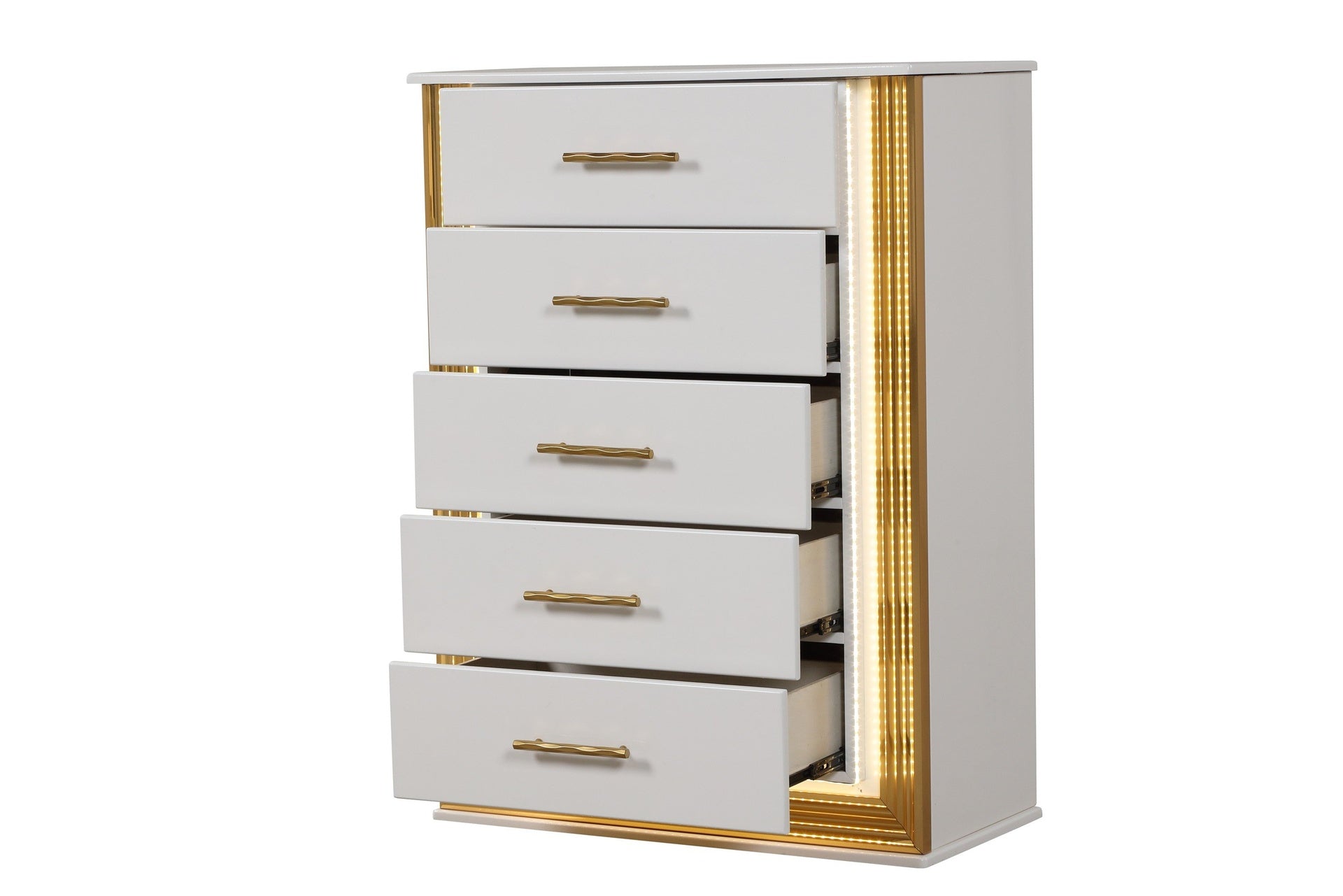 Obsession Contemporary Style 5-Drawer Chest Made with Wood & Gold Finish same as B009P152666 (CA inventory)